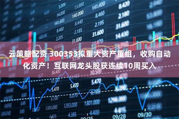 云策略配资 300353拟重大资产重组，收购自动化资产！互联网龙头股获连续10周买入